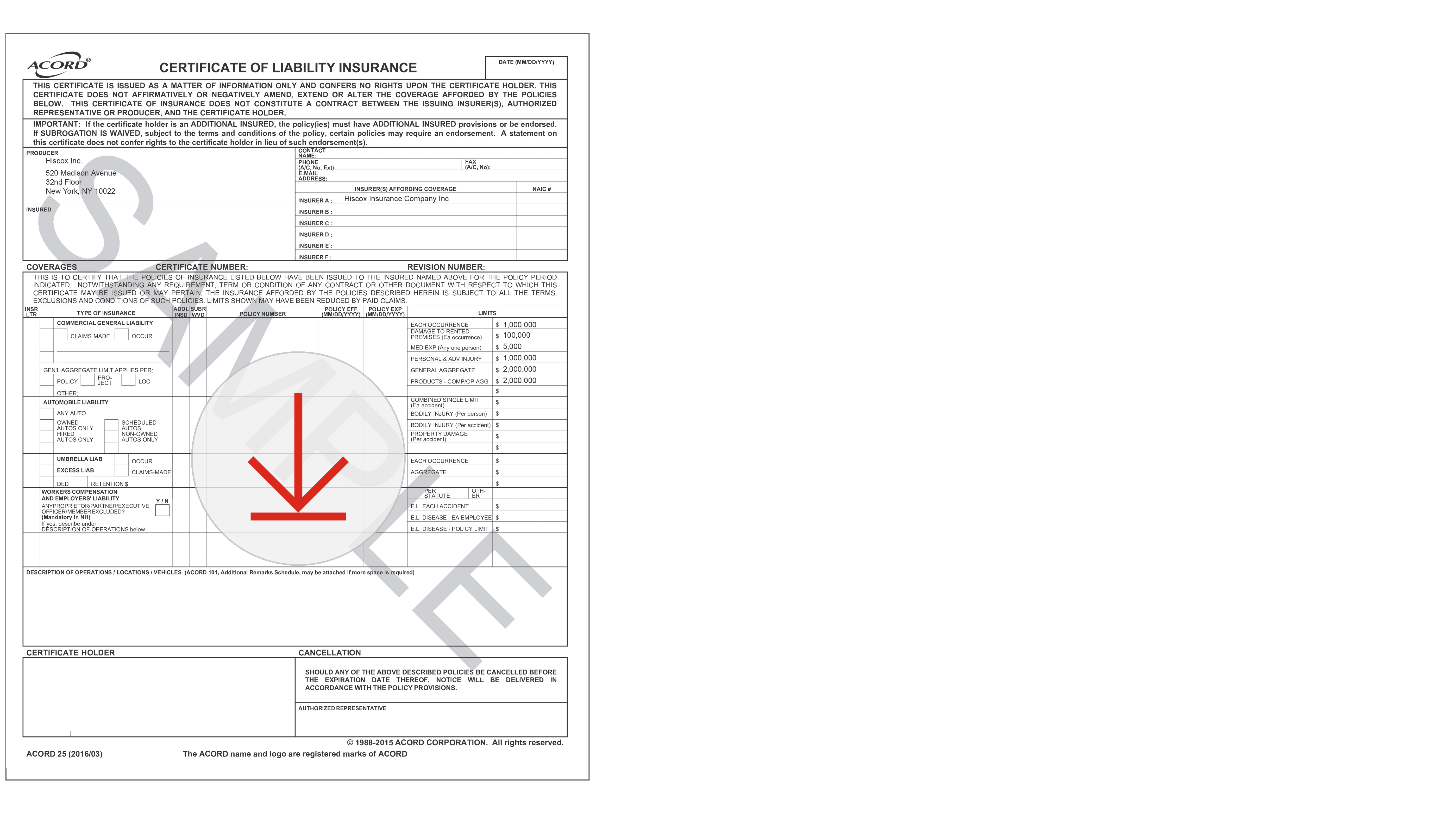 sample ACORD 25 form for download